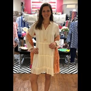 Liza Byrd Kirby White and Gold Tiered Dress NWT
